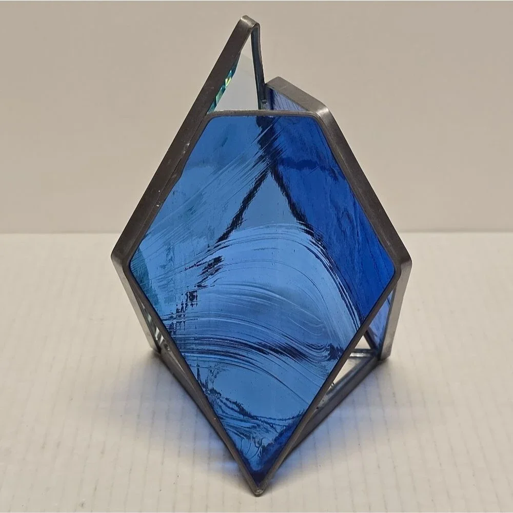 Vintage Stained Glass Tea Light Votive MCM Avant Garde Candle Holder